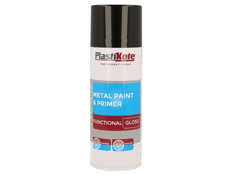 PlastiKote Trade Metal Spray Paint & Primer, Gloss Black, 400ml
