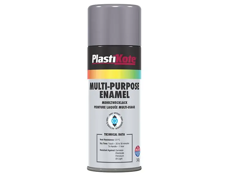 PlastiKote Multi-Purpose Enamel Spray Paint, Gloss Grey, 400ml