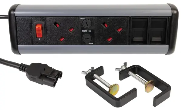 P-Pack Desktop Power & Data Unit, 2 Gang, 2x Cat6, Black
