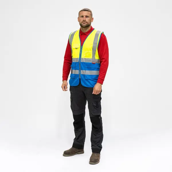 Timco Gilet ad Alta Visibilità Executive - Giallo e Blu (Piccolo)