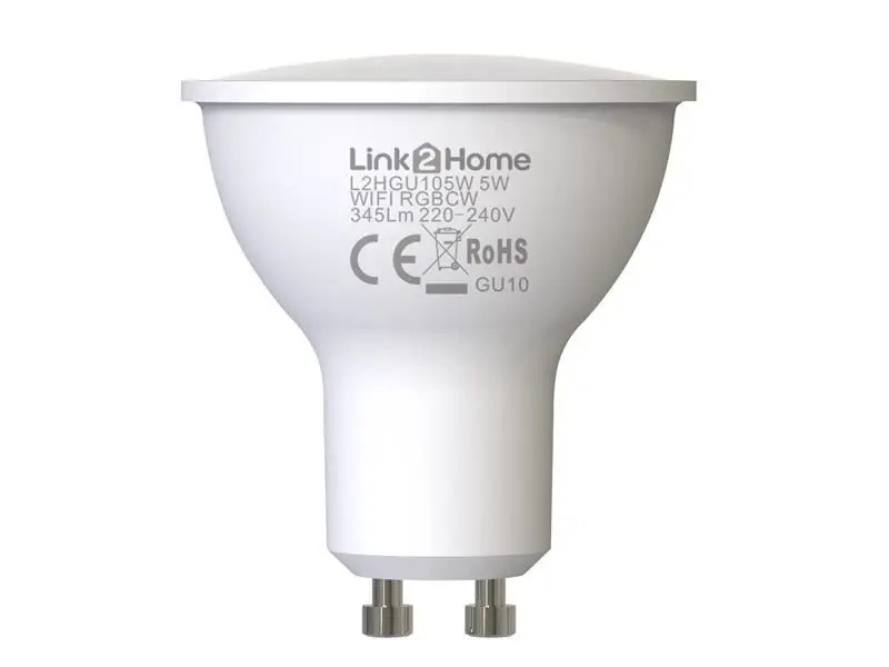 Link2Home נורה חכמה דו-צבעית GU10 עם Wi-Fi, לבן ו-RGB, 5W