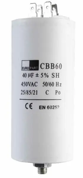 EUROPART CBB60 Universal Capacitor, 40µF 450V AC, for Washing Machines