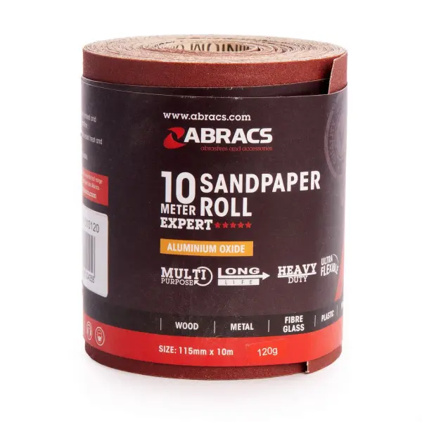 Abracs Carta Vetrata a Rotolo Grana 120, 115mm x 10m