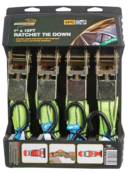BROOKSTONE Ratchet Tie Down Straps, 1 Inch x 15ft 4 Pack
