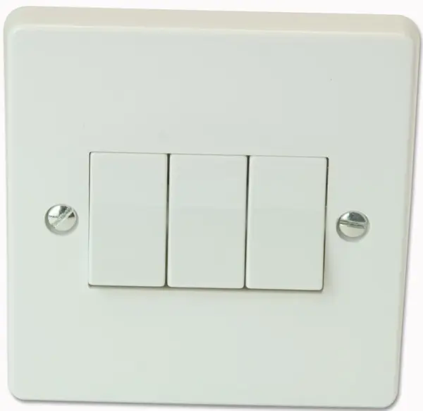 Interrupteur triple unipolaire va-et-vient Crabtree 10A, blanc