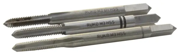 RUKO High-Speed Steel 3-Piece Hand Tap Set - M3