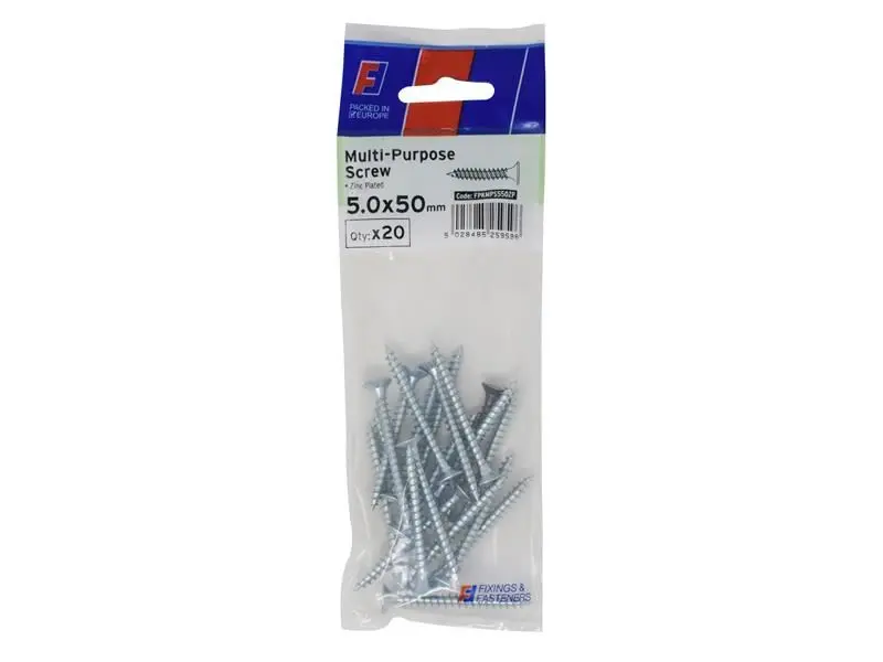 ForgeFix Multi-Purpose Pozi Screws, CSK, 5.0 x 50mm, Zinc-Plated, Pack of 20
