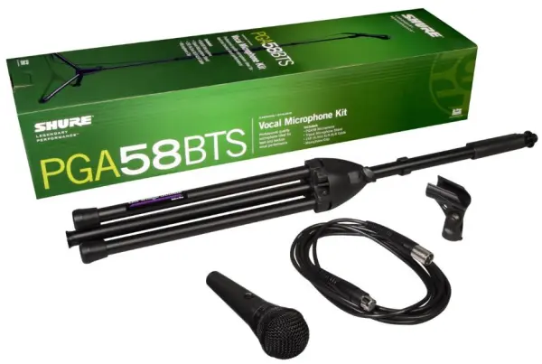 SHURE - PGA58 Micreafón Gutha Dinimiciúil Cairdioid le Seasamh Tripod