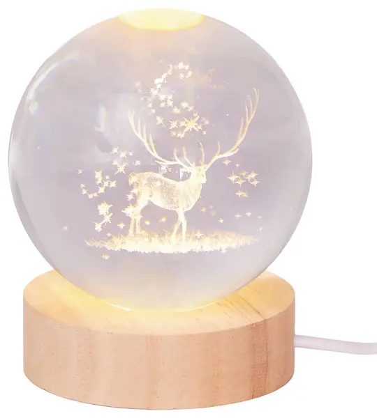 Premier 8cm Lit 3D Etched Glass Ball - Stag