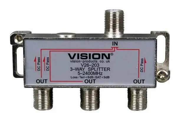 Vision Divisor de Sinal 3 Vias, DC Pass, 5-2400MHz, Conectores F-Fêmea