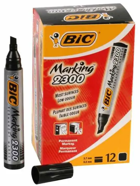 BIC Marqueurs permanents - Pointe biseautée, Noir, Pack de 12