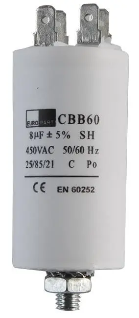 EUROPART - Toilleoir Uilíoch, 7.5uF 450V AC, do Mheaisíní Níocháin & Tíortháin