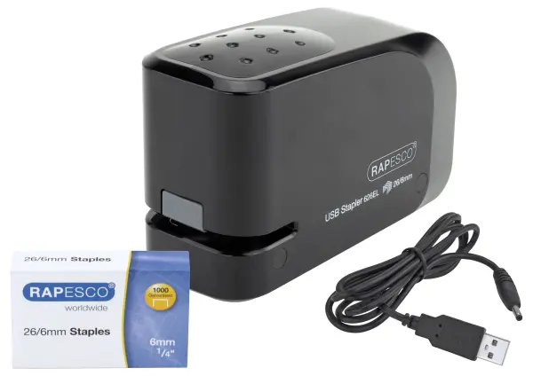 Rapesco 626EL Automatic USB Electric Stapler with Staples - Black