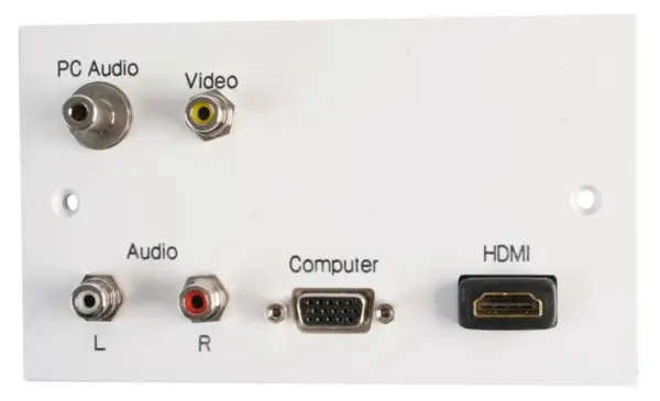 PRO SIGNAL Placca Parietale AV 2 Gang, Bianca, 1x Phono, 2x Phono, VGA, HDMI