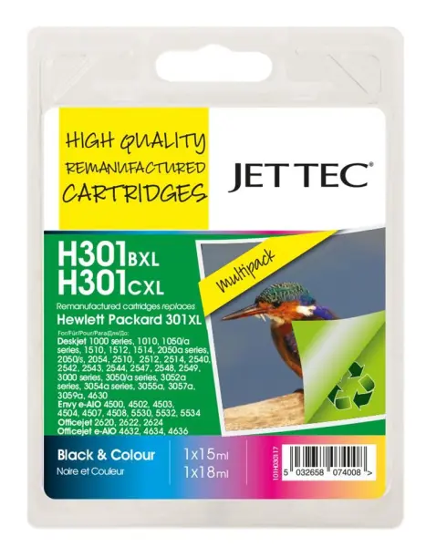 JET TEC Remanufactured HP 301XL Ink Cartridge Black/Colour