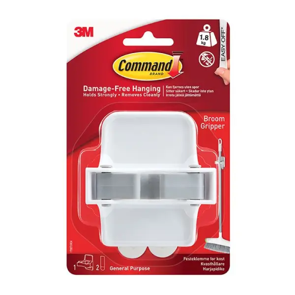 Command Broom Gripper, 1.8 kg Capacity, White