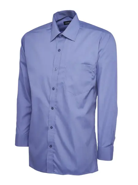 Uneek Men's Mid Blue Poplin Long Sleeve Shirt - Size 18