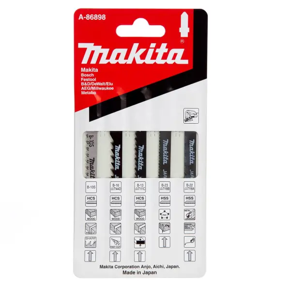 Makita A-86898 万能型曲线锯片套装 5片装 木工/PVC/金属切割