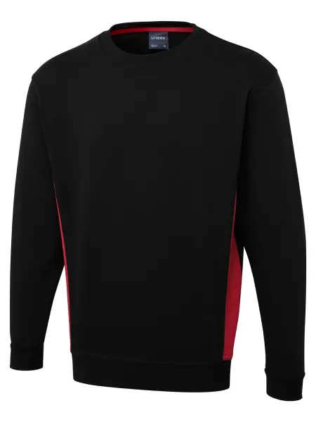 Uneek Unisex Two-Tone Crew Sweatshirt - Black/Red - 2XL