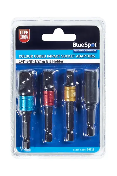 Blue Spot Tools - Kleurgecodeerde Impact Socket Adaptor Set (1/4-3/8-1/2) met B