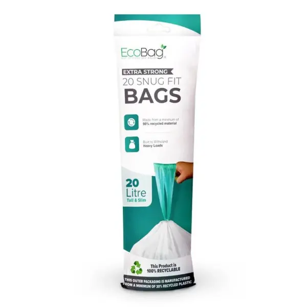 Ecobag Extra Strong Kitchen Drawstring Bin Liners 20L, 20 Pack
