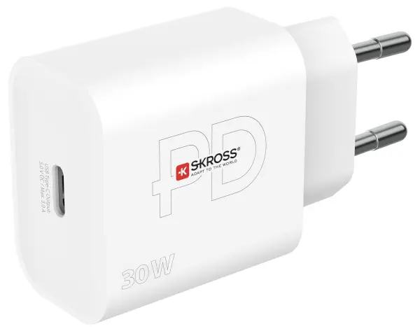 SKROSS USB-C PD 30W Euro Mains Charger, 1 Port, 1x USB C