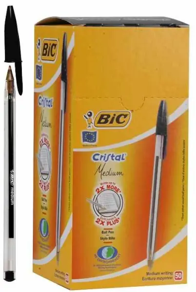 BIC Medium Tip Cristal Balpennen - Zwart, Verpakking van 50