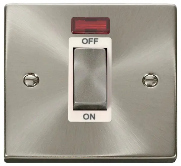 Double Pole Switch with Neon, 1 Gang, 45A, Satin Chrome