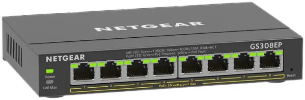 NETGEAR GS308EP 8-Port PoE+ Διαχειριζόμενος Switch, 62W