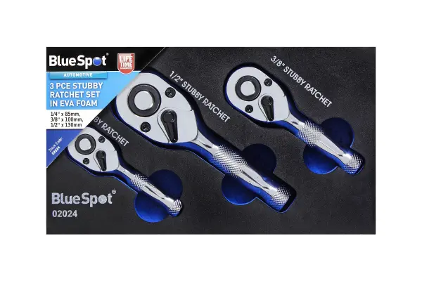 Blue Spot Tools 3-Piece Stubby Ratchet Set in EVA Foam