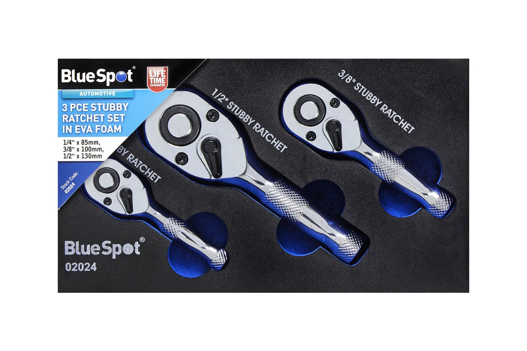 Blue Spot Tools - 3件裝短柄棘輪套裝 EVA膠收納 (1/4吋, 3/8吋, 1/2吋)