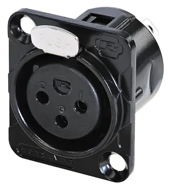 REAN RC3FDL-B XLR Panel Mount Socket, 3 Pole, Black