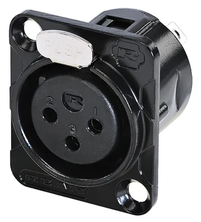 REAN RC3FDL-B XLR Panel Mount Socket, 3 Pole, Black