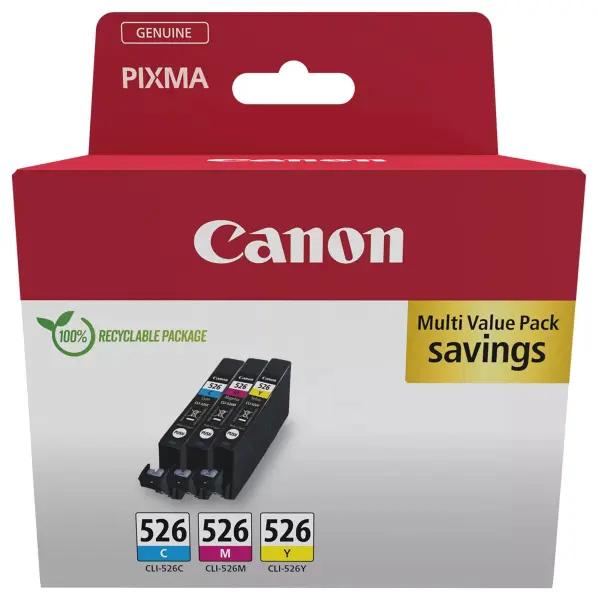 Canon CLI-526 C/M/Y Genuine Ink Cartridge Multipack 3 x Cyan, Magenta, Yellow