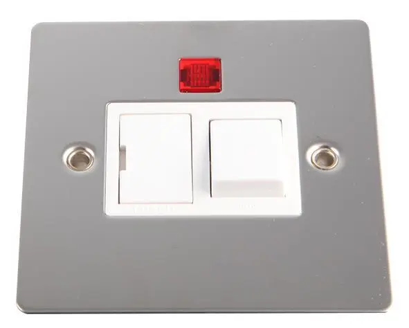 Interrupteur fusible Volex 13A avec voyant néon - Chrome/Blanc