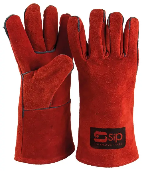 SIP Deluxe Suede Leather Welding Gauntlets, Red, One Size