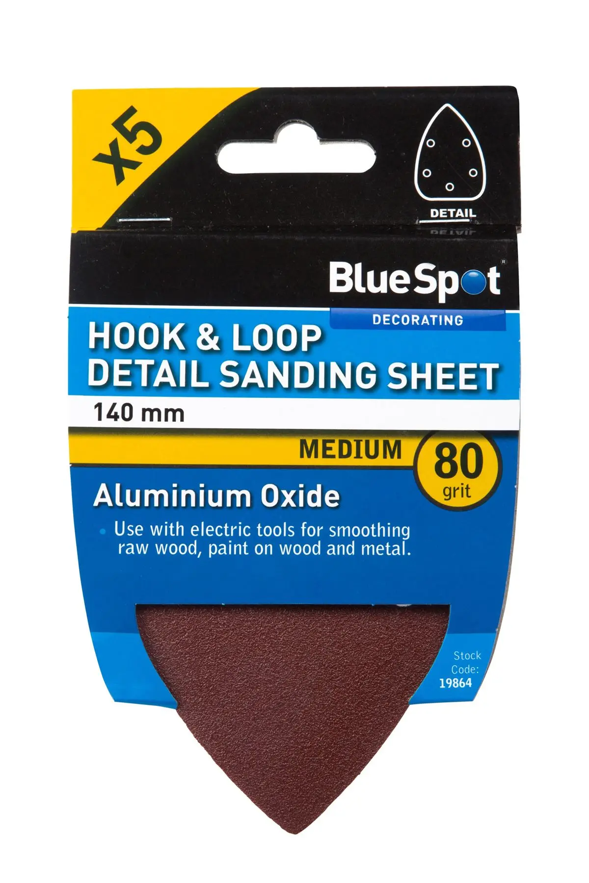 Blue Spot Tools 140mm 80 Grit Detail Sanding Sheets, 5 Pack