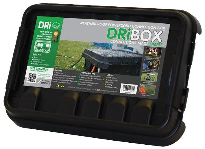 DRIBOX IP55 Weatherproof Power Cord Connection Box, Black, 110 x 150 x 285mm