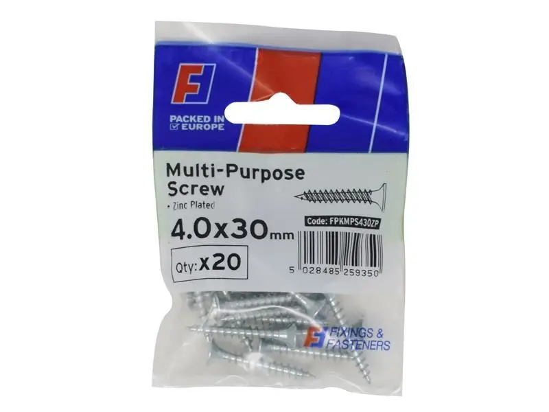 ForgeFix Tornillos Pozidriv Multi-uso CSK ST ZP 4.0 x 30mm, Paquete de 20