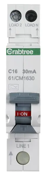 CrabTREE 16A 30mA RCBO 2極Cタイプ 240V