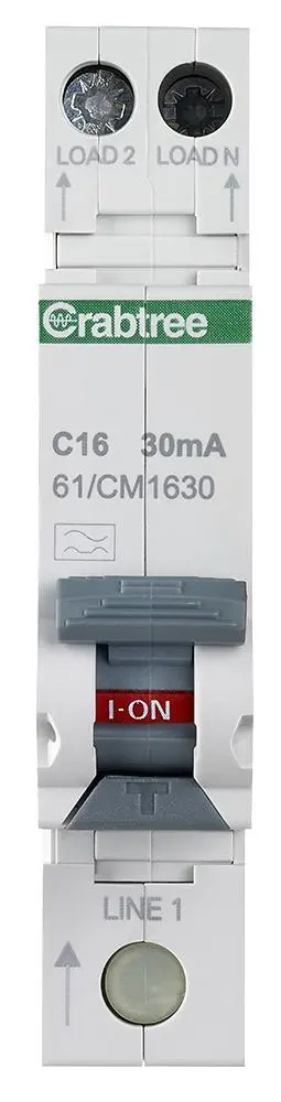 CRABTREE 16A 30mA RCBO, C타입, 2극, 240V