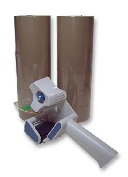 Raraion 12 x 50mm x 66m Brown Parcel Tape Dispenser Kit