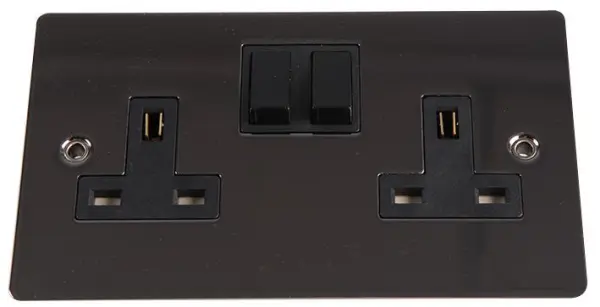 VOLEX Plat plaat 2-voudig 13A DP Schakelaarstopcontact, Zwart Nikkel