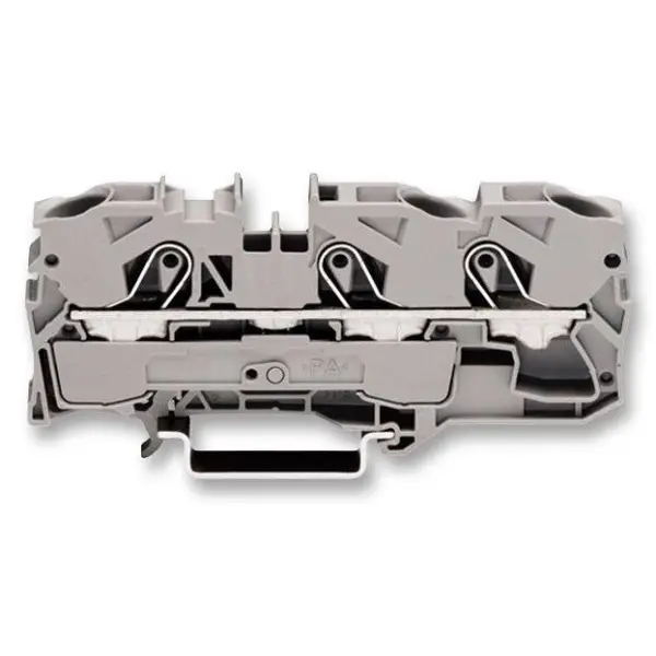 WAGO 3 Conductor Through Terminal Block, Push In Cage Clamp, 35mm DIN Rail, 800 - Grey 20AWG 6AWG 57A