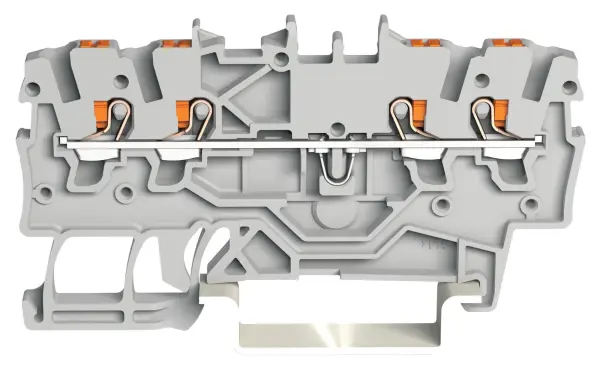 WAGO 4-Conductor Push Button Through Terminal Block, DIN Rail Mount - Grey