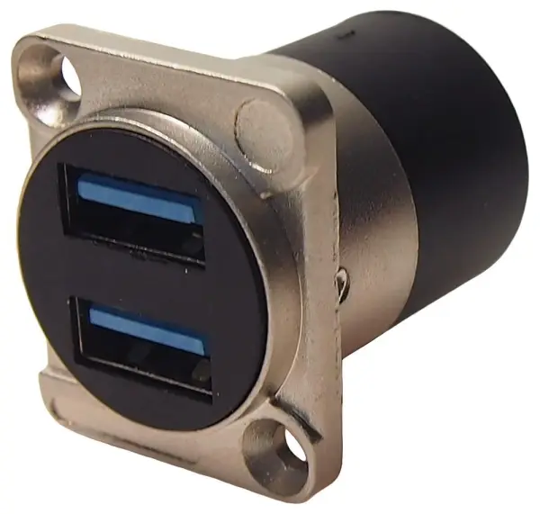 Cliff Panel Mount Dual USB 2.0 to USB 3.0 Feedthrough Connector, Nickel