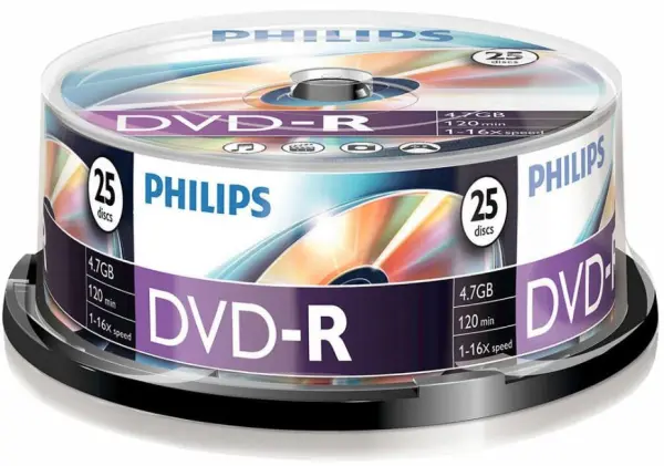 Philips 16x Speed DVD-R Blank Discs, 25-Pack