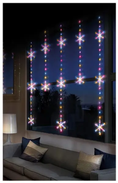 PREMIER Cortina LED Piscante em Fio de Alfinete, Flocos de Neve, 1,2m x 1,3m