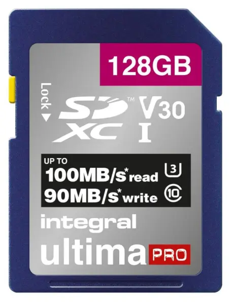 Integral UltimaPro 128GB SDHC UHS-I U3 V30 Memory Card, 100MB/s