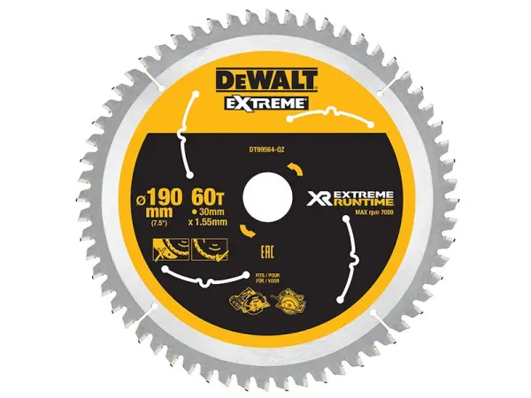 DeWalt XR FlexVolt 丸鋸刃 190mm × 30mm 60T 高精度カッティングブレード